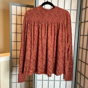 Anthropologie Deletta Terracotta Sheer Smocked Blouse